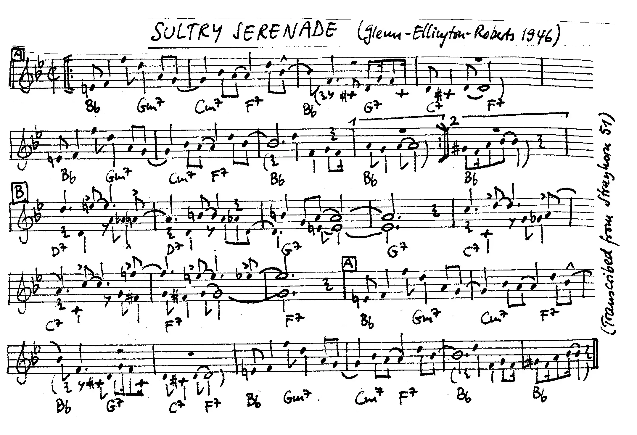 sultry serenade free jazz leadsheet - Courtesy of the Jungle Jazz Band